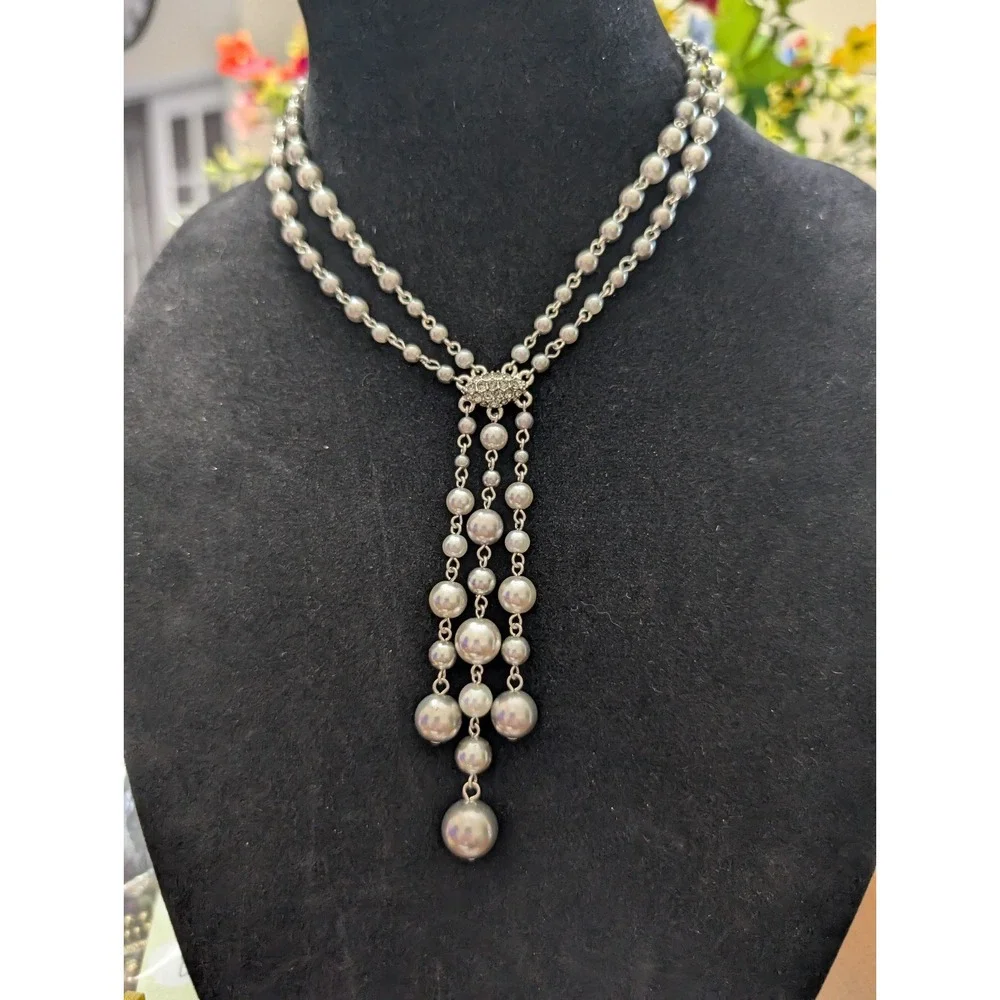 Gray‎ two-tone double strand carolee statement necklace